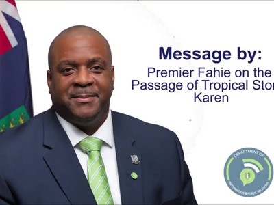 Message By Premier Fahie On The Passage Of Tropical Storm Karen