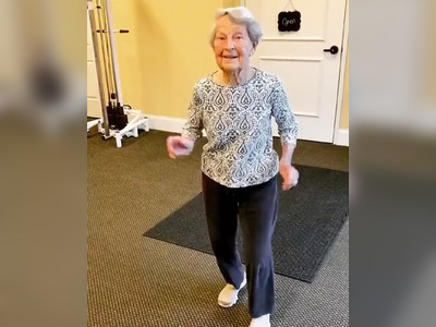 Video of 91-year-old Julia dancing happily after returning home from hospital