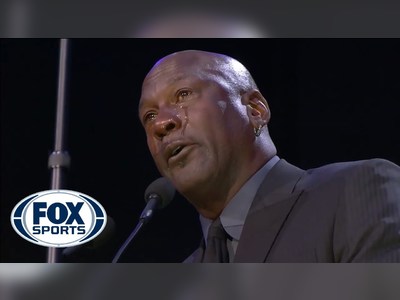 Michael Jordan gives an emotional speech at Celebration of Kobe and Gianna Bryant