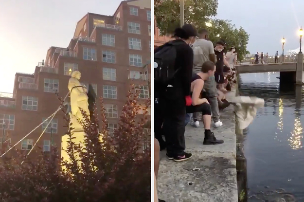 Protesters In Baltimore Pulled Down A Statue Of Christopher Columbus And Threw It Into The Harbor