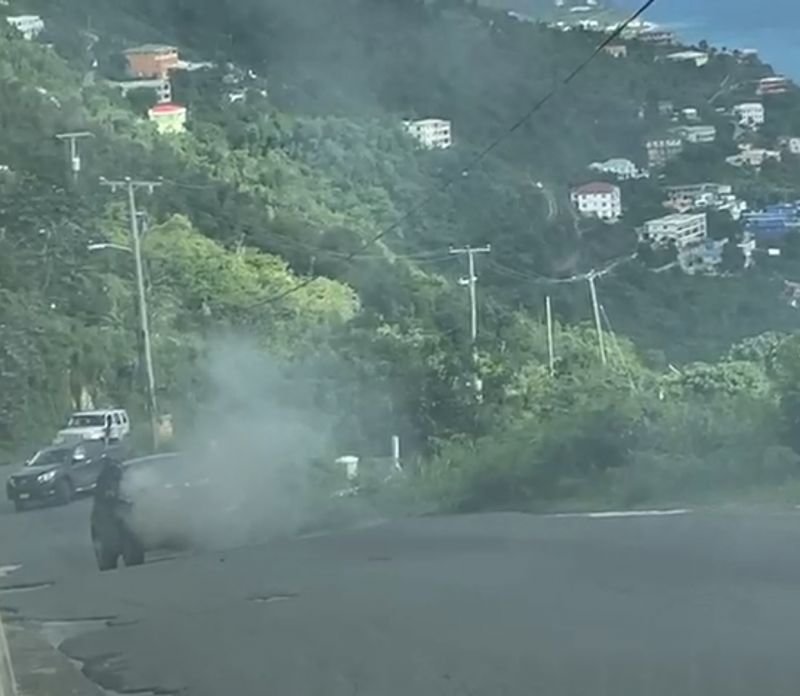 Vehicle catches afire ascending Great Mountain Road