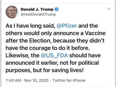 Trump blame Pfizer to delay the vaccine announcement for political purposes