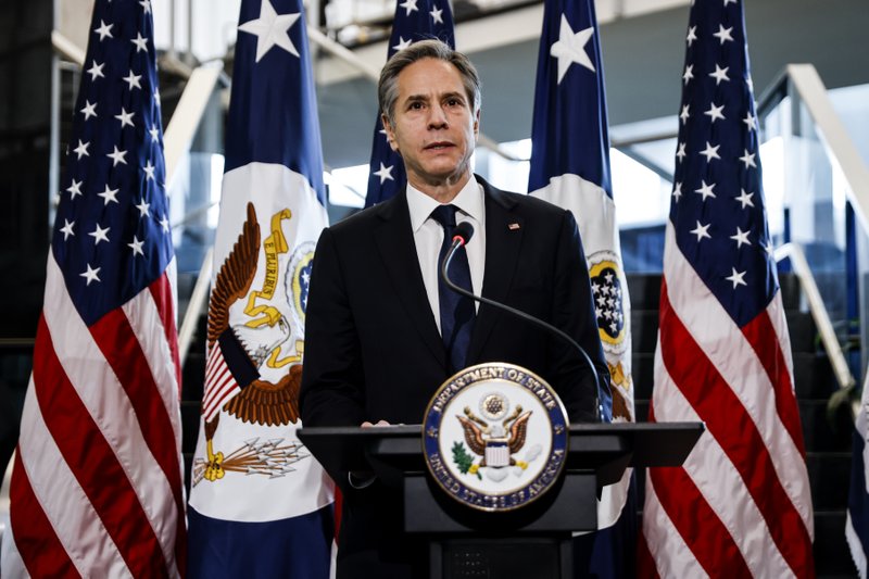 Newly confirmed US Secretary of State Antony Blinken addresses a welcome ceremony at the State Department, Wednesday, January 27, 2021 in Washington. 