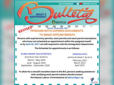 Persons with expired documents in the BVI to make appointments immediately