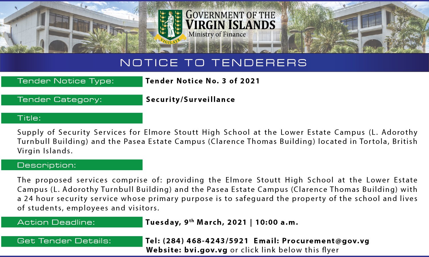 Government Invites Tenders For Security Services At Elmore Stoutt High School