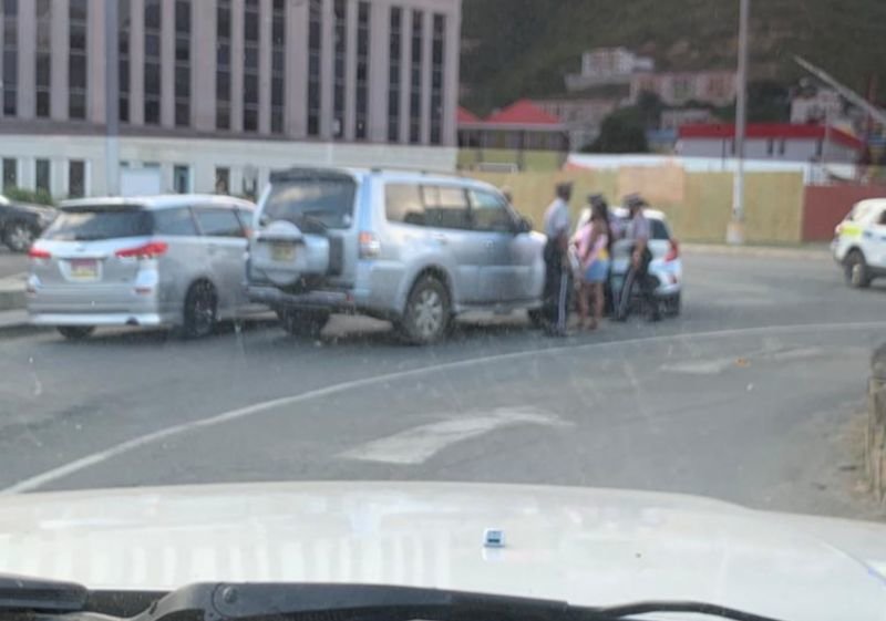 Roundabout collision slows Road Town traffic