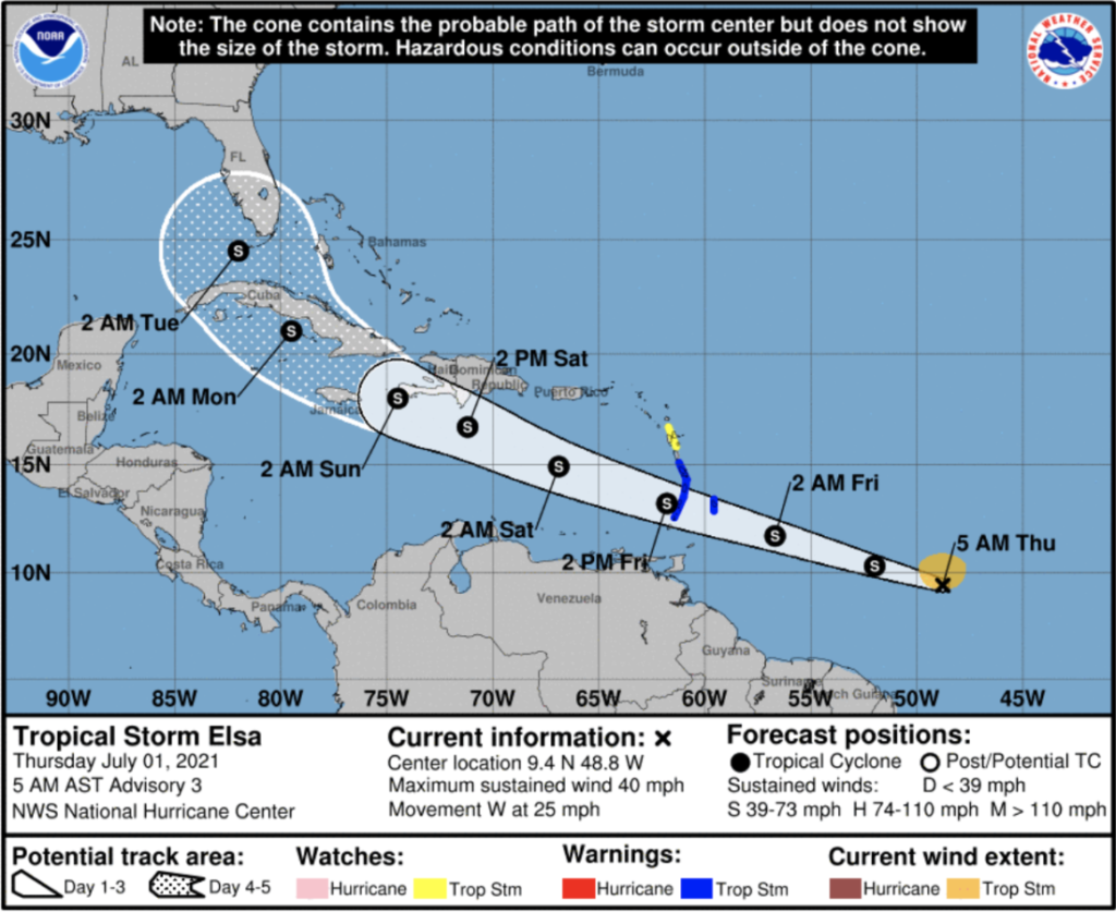 Tropical Storm Elsa to pass south of BVI!