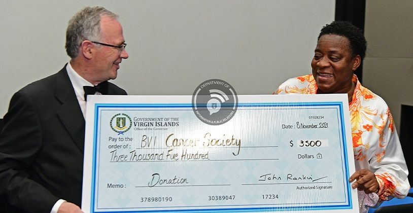 Governor Donates $3,500 To BVI Cancer Society