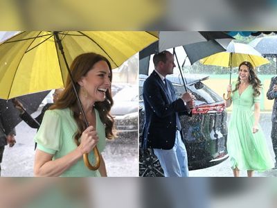 William and Kate caught in torrential rain on visit to school in Bahamas