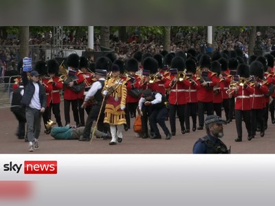 Protesters carried away by police at the start of Trooping the Colour
