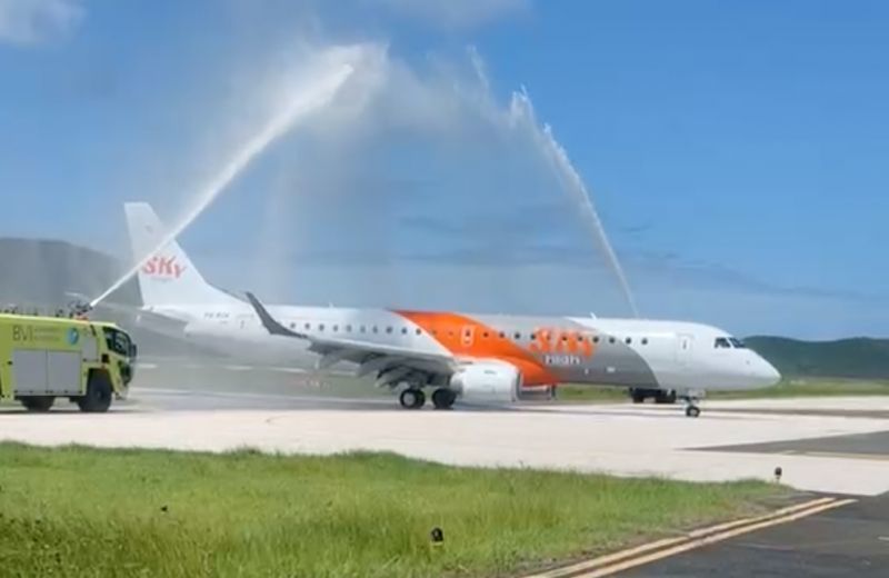 ‘Sky High’ lands inaugural Embraer E190 flight @ TB Lettsome Airport