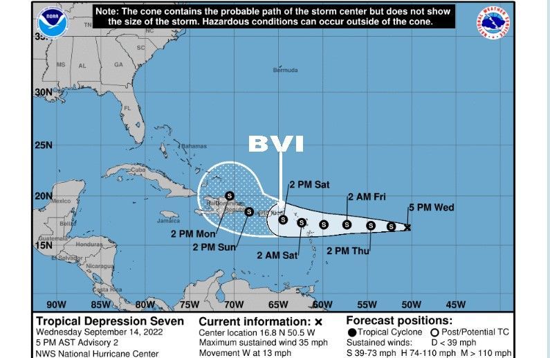 Centre of Tropical Depression 7 forecast to pass near VI this weekend