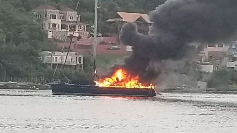 Yacht destroyed by fire in Soper's Hole