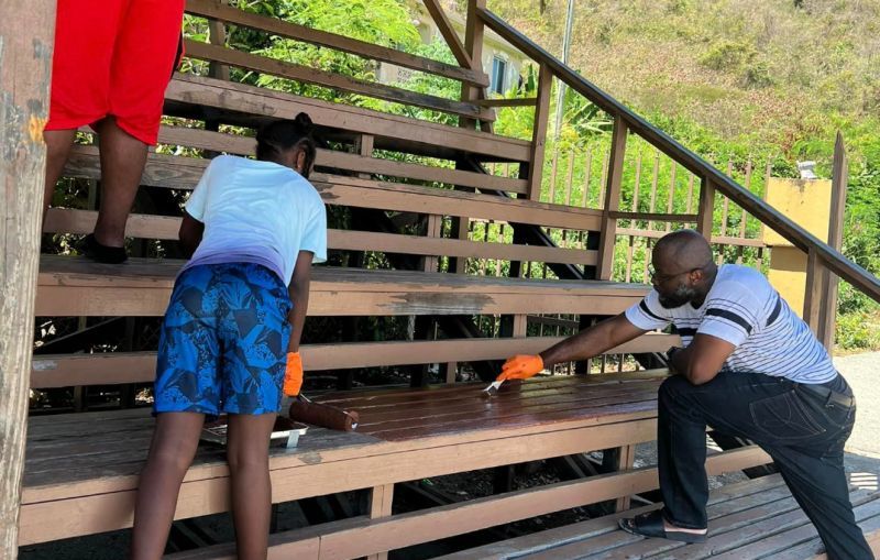 Lenora Delville Primary bleacher gets fresh paint thanks to Chad C. George